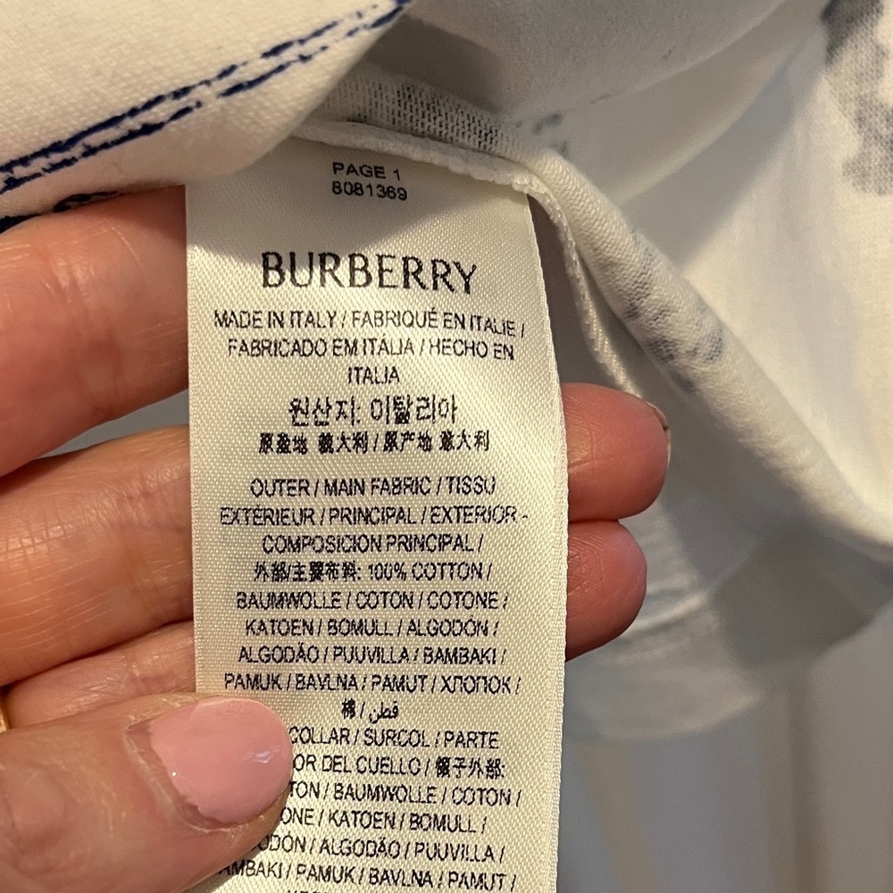 Burberry All Over EKD Print T-Shirt Rain White Blue Men's S NWT - Picture 5 of 7